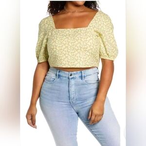 NEW! Nordstrom BP Puffer sleeve crop top. Beige nougat Allison Floral. Size 1x